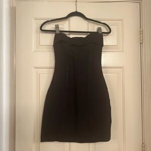 St. Agni Linen Off The Shoulder Strapless Black Mini Dress